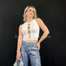 Victoria White Knit Top - Rhinestone Buttons for women - top by Palazzo Couture