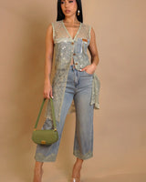 Vintage Lace Charm 2-Piece Denim Pant Set front view showing complete two piece pant set