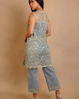 Vintage Lace Charm 2-Piece Denim Pant Set close up of denim top design and fabric detail