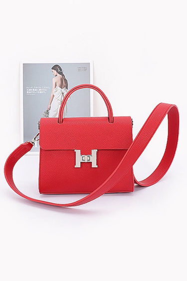 H-Clasp Faux Leather Flap Bag – Structured Top-Handle Crossbody Bag