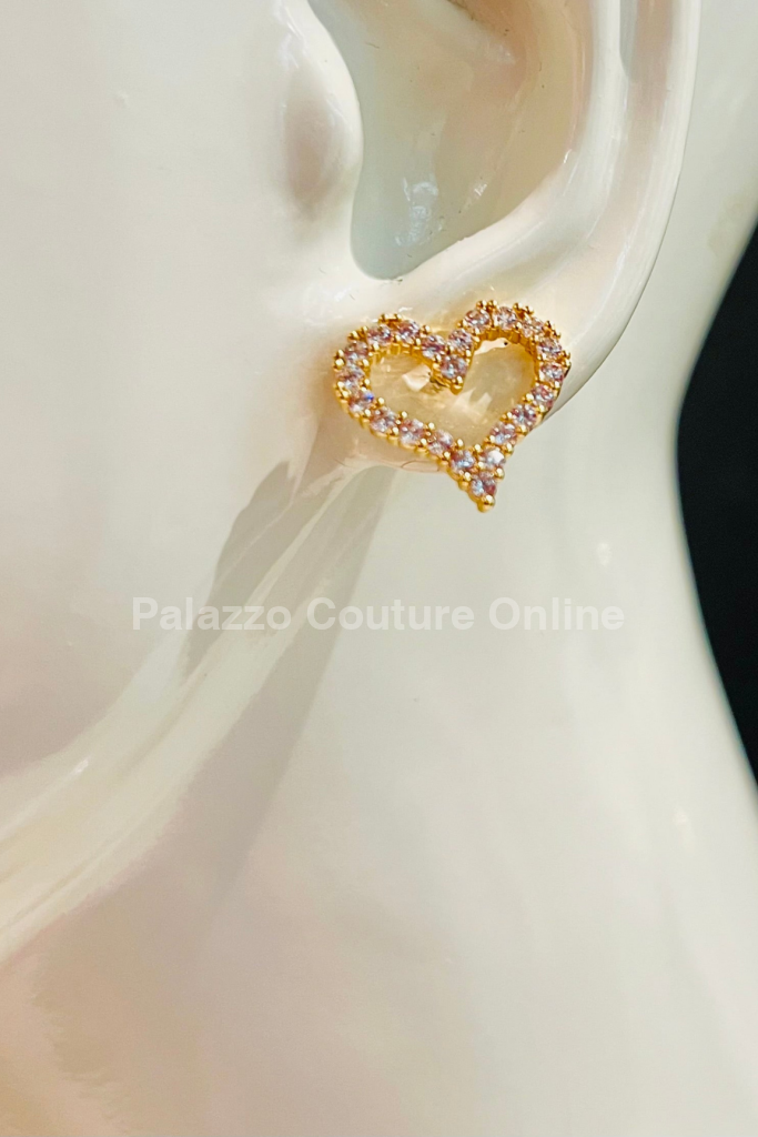 Vivi Heart Earring Studs (Gold) One Size / Gold/Clear Earrings