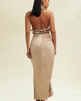 Women's Taupe skirt set matching style back view