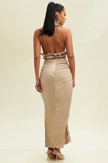 Women's Taupe skirt set matching style back view