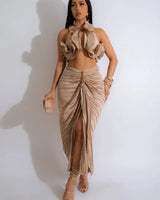 Vixen Skirt Set (Taupe) side view showing skirt silhouette and fit