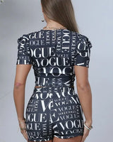 Vogue Print Black Crop Top with Puff Sleeves - stylish going out crop top