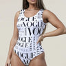 Vogue Print  White Bodysuit front view showing bodysuit silhouette and fit