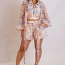 Voyager Map Print Short Set - Beige front view showing complete two piece short set