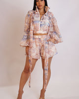 Voyager Map Print Short Set - Sand Rose - Palazzo Couture Online