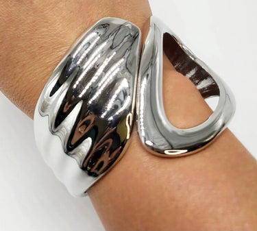 Waves Crashing Cuff Bangle (Silver) - women's statement jewelry