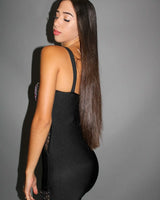 We Belong Together Mini Dress (Black) side view highlighting short hemline