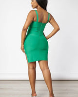 Elegant Green elegant mini dress on model styled for going out