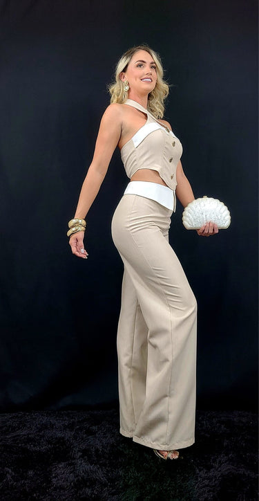 Wheat White Luxe Halter Set - Palazzo Couture Online
