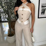Elegant White halter two piece pant set styled for going out