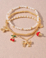 Whimsical Charm 3 piece Bracelet Set Gold Red - Palazzo Couture Online