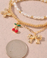 Whimsical Charm 3 piece Bracelet Set Gold Red - Palazzo Couture Online