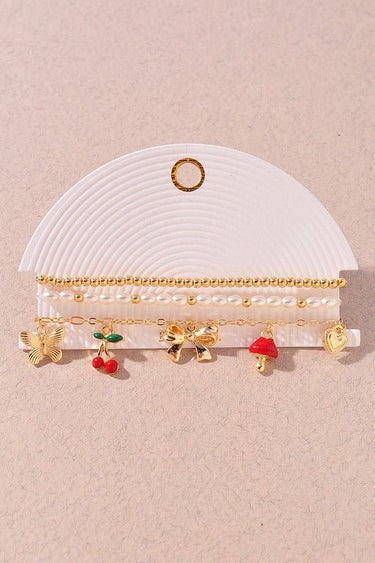 Whimsical Charm 3 piece Bracelet Set Gold Red - Palazzo Couture Online