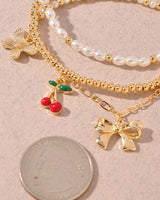 Whimsical Charm 3 piece Bracelet Set Gold Red - women's statement jewelry