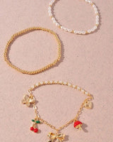 Whimsical Charm 3 piece Bracelet Set Gold Red - stylish accessory for every outfit