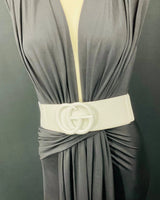 White Elastic Belt with Rhinestone GO Buckle for women - fashion belt by Palazzo Couture