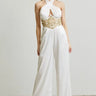 White Embellished Halter Jumpsuit for women - stylish jumpsuit by Palazzo Couture