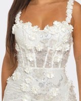 White Floral Sequin Gown – Enchanted Blossom Maxi side view highlighting floor-length hemline
