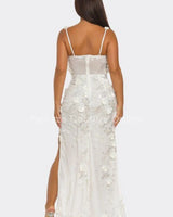 Elegant Enchanted Blossom sequin maxi dress on model styled for evening event