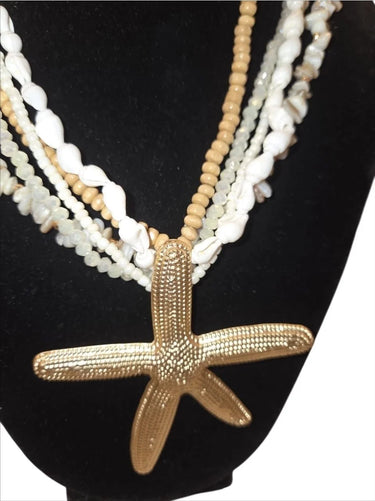 White Gold Layered Starfish Necklace Luxe - trendy women's jewelry