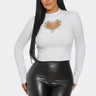 White Heart Cutout Turtleneck Top – Lovely Fit front view showing long sleeve design