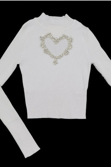 White Heart Cutout Turtleneck Top – Lovely Fit side view showing fit and silhouette