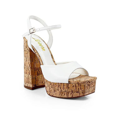 White Platform Wedges with Cork Heel - women's wedge sandals