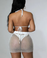 Women's White skirt set matching style back view