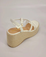 White Wedge Sandals with Adjustable Strap - trendy women's footwear