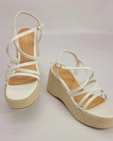 White Wedge Sandals with Adjustable Strap - women's wedge sandals