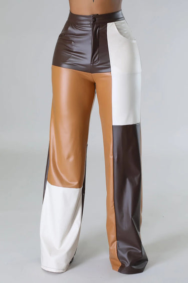 Wide Leg Faux Leather Cargo Pants – Hate To See You Go Pants close up of faux leather fabric and construction detail