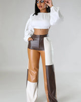 Wide Leg Faux Leather Cargo Pants – Hate To See You Go Pants front view showing pants fit and silhouette