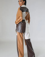 Wide Leg Faux Leather Cargo Pants – Hate To See You Go Pants showing waistband and faux leather design details
