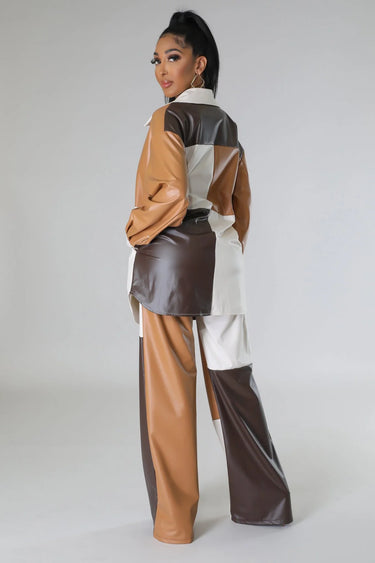 Wide Leg Faux Leather Cargo Pants – Hate To See You Go Pants showing waistband and faux leather design details