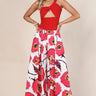 Big Red Flower Print Wide Leg Palazzo Pants - front view