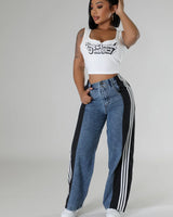Wide Leg Pants Track with Elastic Waistband close up of wide leg fabric and construction detail