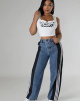 Wide Leg Pants Track with Elastic Waistband front view showing jeans fit and silhouette