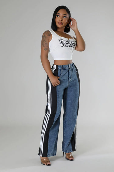 Wide Leg Pants Track with Elastic Waistband full body look paired with top and accessories