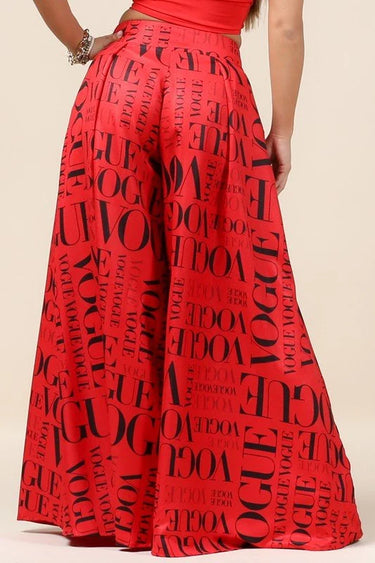 Custom Red Vogue Print Graphic Palazzo Pants - view 2