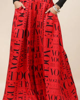 Custom Red Vogue Print Graphic Palazzo Pants - view 3