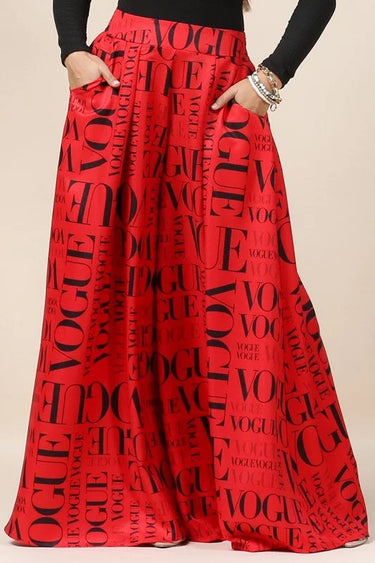 Custom Red Vogue Print Graphic Palazzo Pants - view 3