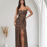 Wild Allure Mesh Halter Maxi Dress - Brown Multi - Palazzo Couture Online