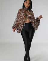 leopard chiffon blouse front slit detail