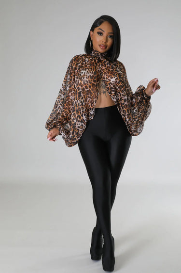 leopard chiffon blouse front slit detail