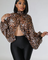 leopard top open back round neckline