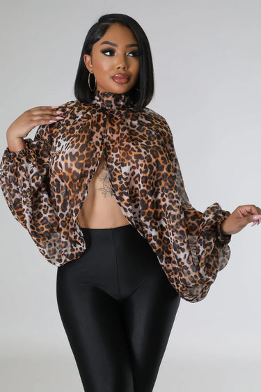 leopard top open back round neckline