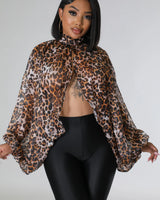 leopard chiffon top long sleeves front view